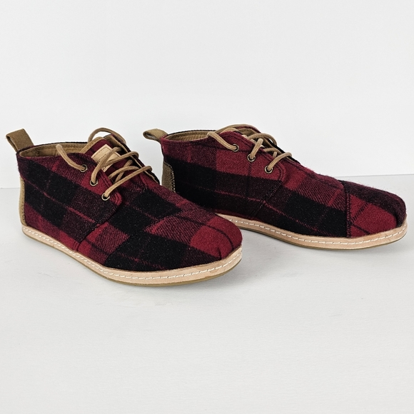Toms Bota Desert Boots Red Plaid Felt Ankle Chukka Booties 8 - Picture 10 of 10